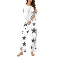 thumbnail image 3 of Aoujea 50% Off Clear! Plus Size Womens Pjs Sets Long Sleeve Pajamas for Women Comfy Fashion And Casual Loose Printed Round Neck Button Up Long Sleeved Pants Pajama Set Deals, 3 of 7