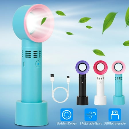 

iMountek USB Rechargeable Portable Bladeless Fan Handheld Mini Cooler Bladeless Fan Handheld Air Conditioning Personal Fan With 3 Gears LED Indicator for Kids Baby Travel Camping Office Room Blue