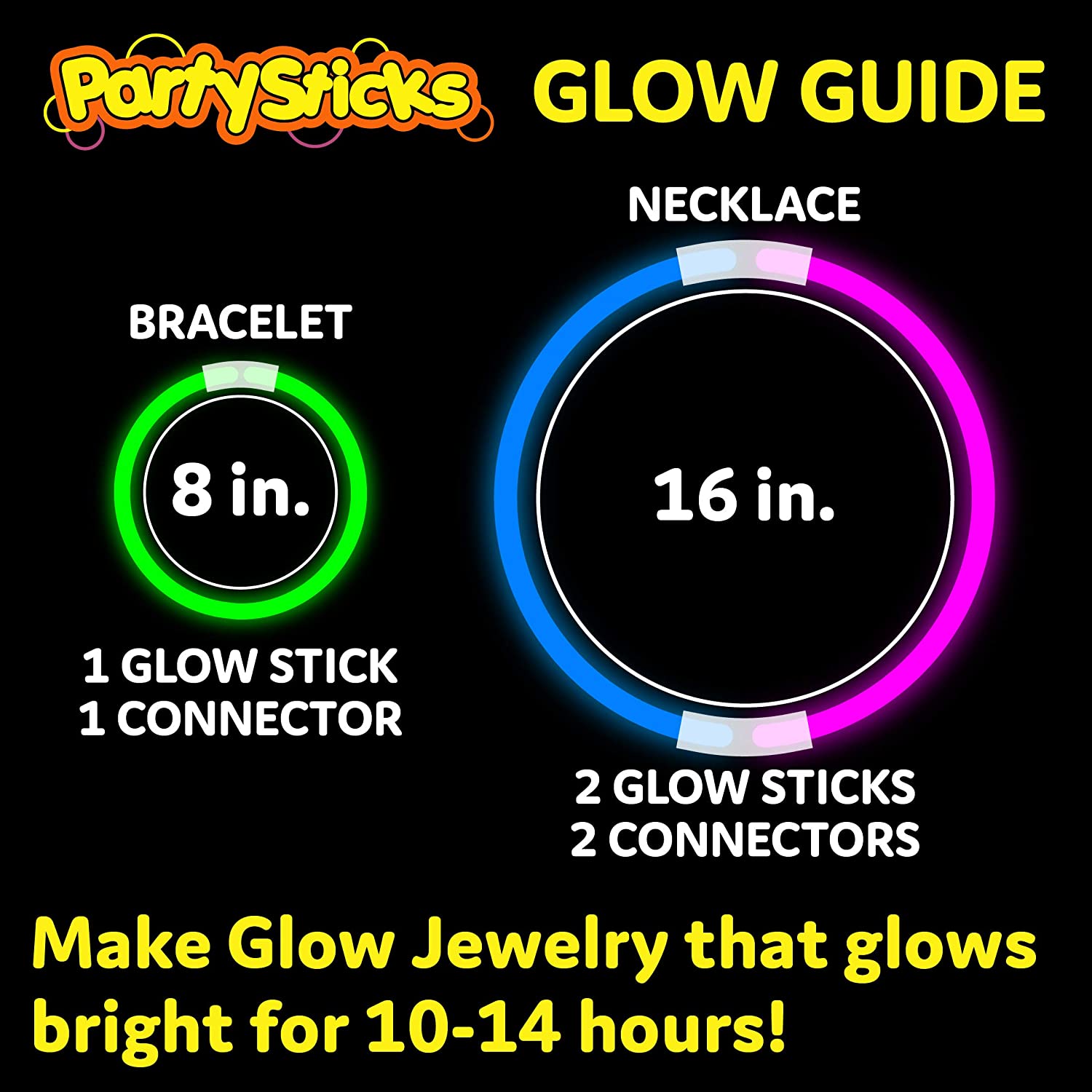 PartySticks Glow Sticks Party Supplies 100pk - 8 Inch Glow in the Dark Light Up Sticks Party Favors, Glow Party Decorations, Neon Party Glow Necklaces and Glow Bracelets with Connectors - image 3 of 7