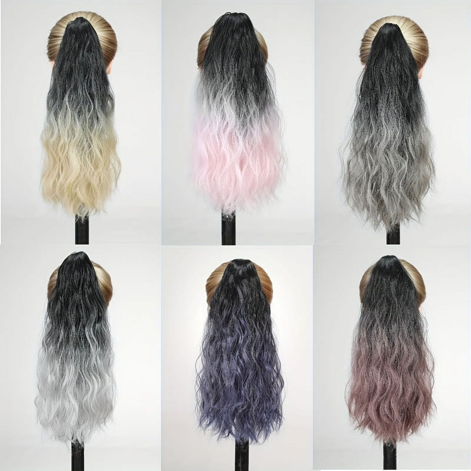 18-inch Synthetic ponytail hair extension wig gradient  water ripple claw clip in long curly wavy ponytail hairpiece for women