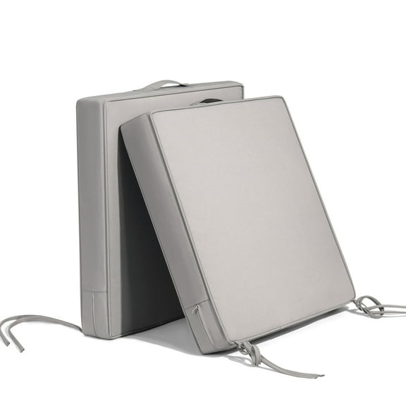 Outdoor Patio Chair Cushion Set, 2-Piece Waterproof Square Cushions with Ties, 24" x 24" x 4" Foam-Padded Cushions for Gardens and Patios, Gray