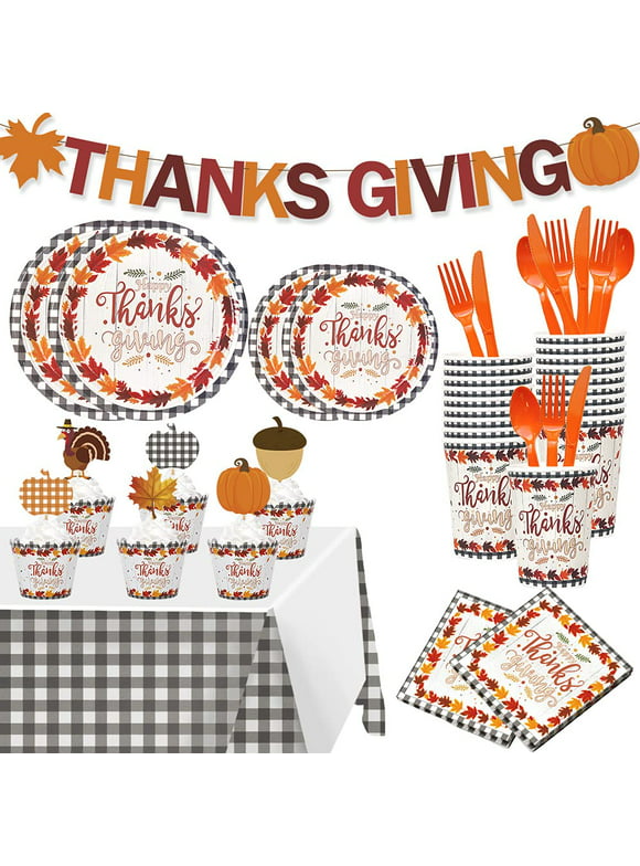 138 Pcs Thanksgiving Party Supplies Tableware Set, Thanksgiving Paper Plate and Napkins Set for 16 Guests