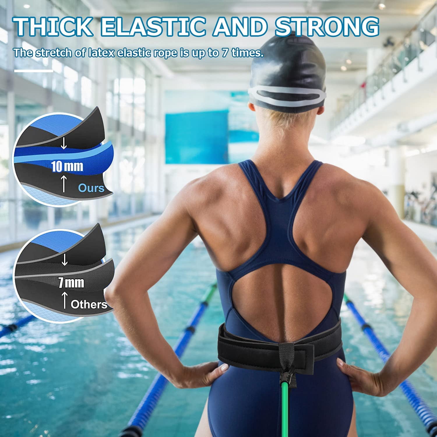 4m Swimming Belt for Adults Swimming Bands for Training Flexible Swimming  Rope Belt for Pool, Adjustable Swimming Training Rope Bands Swimming  Elastic Rope Swim Belt Swimming Resistance Belt 