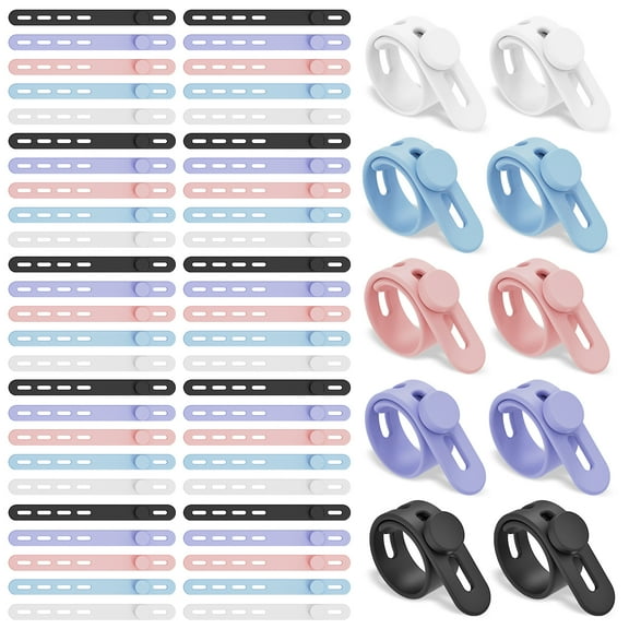 60Pcs Silicone Cable Ties Adjustable Cable Straps Black/Colorful Cord Organizer Reusable Cable Management Organizer Fastening Cable Straps for Travel Office Home