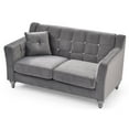 thumbnail image 3 of Passion Furniture Dublin 59 in. Gray Velvet Tuxedo Arm Love Seat Sofa with 1-Throw Pillow, 3 of 5