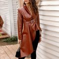 thumbnail image 6 of Puntoco Women'S Clearance Plus Size Women'S Autumn and Winter Solid Mid Length Imitation Tuxedo Leather Coat Brown, 6 of 9