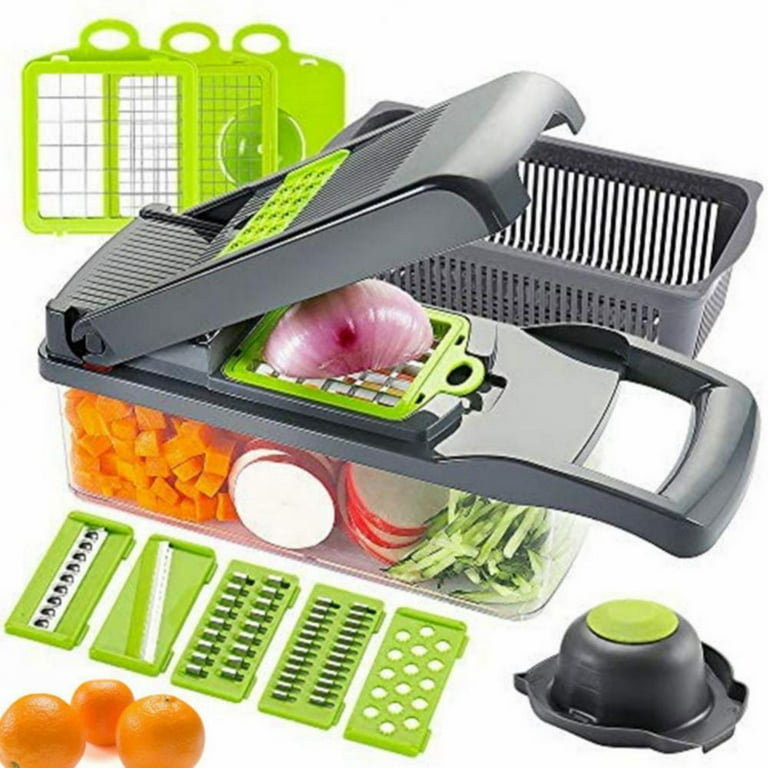 14-in-1 Vegetable Chopper, Pro Onion Food Chopper, Manual Salad Chopper Vegetable Cutter with Container, Veggie Chopper Dicer and Slicer Mandoline