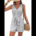 thumbnail image 3 of Mono Corto para Mujer, Informal, con Bolsillos en V, Cuello , Sin Mangas, Gris , Talla M, 3 of 10