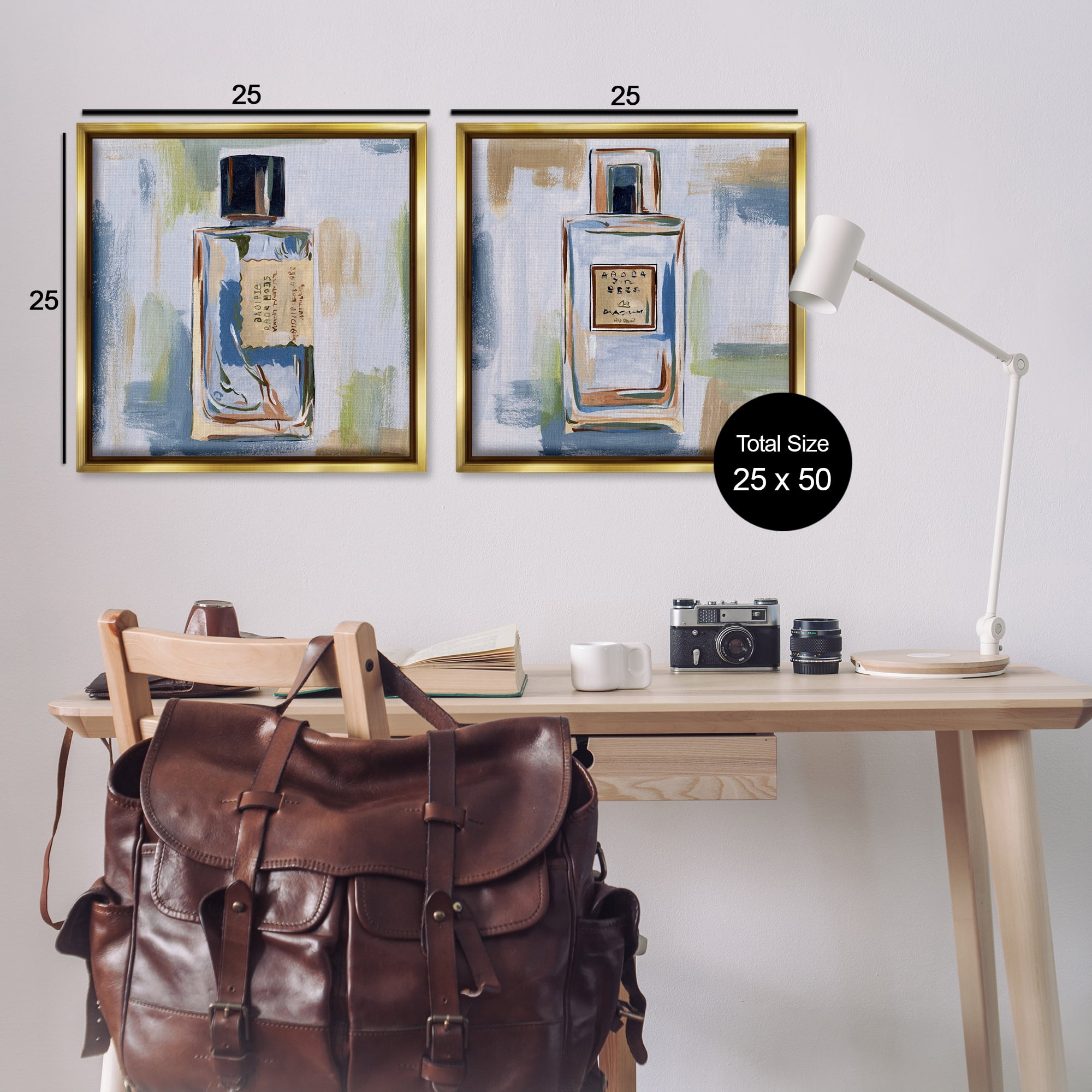 Stupell Industries Abstract Cologne Perfume Bottle Fashion Painting Gold Floater Framed Canvas Art Print Wall Art, 25 x 25, Set of 2
