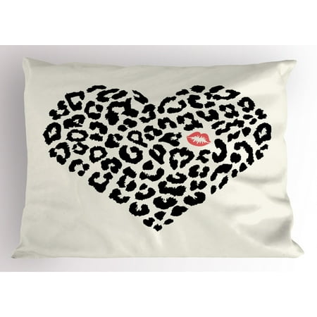 Kiss Pillow Sham Heart Shape Wild Leopard Skin Pattern And A Kiss