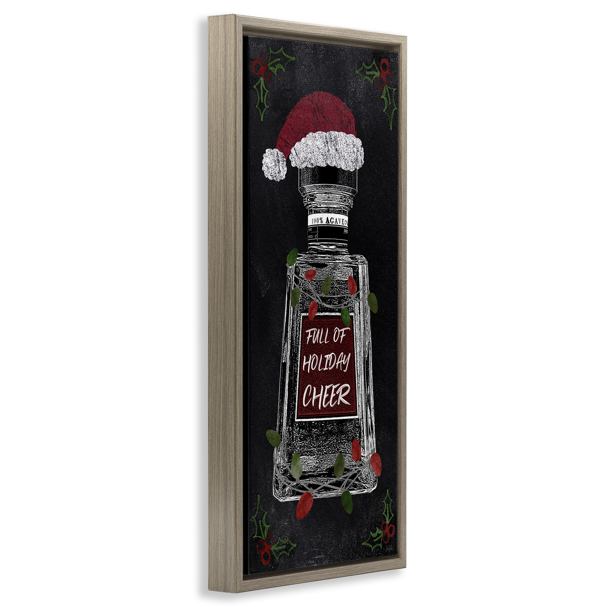 Stupell Industries Holiday Cheer Bottle Holiday Painting Brown Floater Framed Canvas Art Prints Wall Art, 11 x 25
