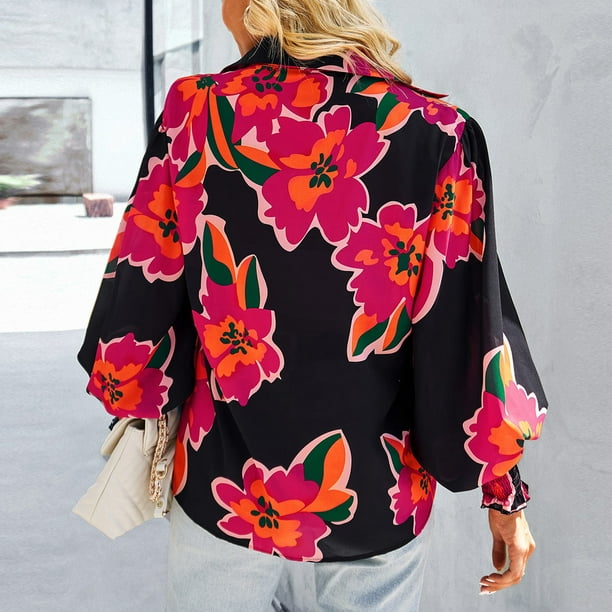 Camisas Con Botones Y Cuello, Camisa De Manga Larga Con Estampado De Mujer Amigable Con La Piel, Mangas De Linterna, Puños Elásticos Estampados Transpirables Para Fiestas ANGGREK Otros