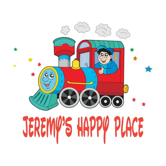 Personalized Name Cartoon Wall Decal Kid in Train Driving it Custom Name Bedroom Wall Decal for boys and girls Train Themed Kids Room Décor - Size: 20 In x 18 In