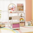 thumbnail image 3 of Kids Vanity Set with LED-Lit Mirror, Kids Table and Chairs with 5 Makeup Accessories, 2-in-1 Toddler Girls Vanity with Writing Table, White, 3 of 10