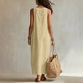 thumbnail image 5 of PRINxy Women's Sleeveless U Neck Linen Maxi Dress with Pockets Boho Flowy Long Dress for Summer Beach Vacation Daily Casual Wear Khaki S, 5 of 7