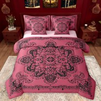 Manfei Boho Exotic Style 7-Piece Twin Bedding Sets,Retro Victorian Floral Bedding Comforter Set,Black Baroque Flower Sheet Sets For Adults,Microfiber Bedroom Decor Reversible