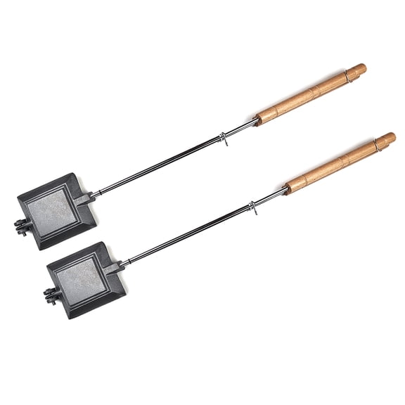 HAWOK Cast Iron Campfire Pie Iron Sandwich Maker, 2-Pack with Long Wood Handles, 28.34 in