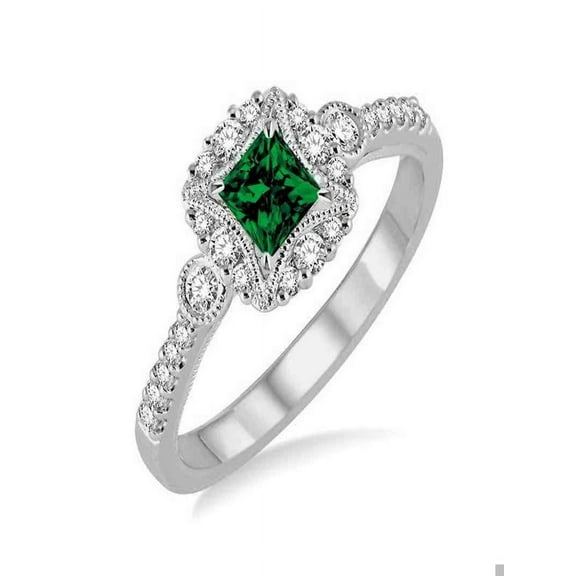 Luxurious 1.50 carat Emerald and Diamond Engagement Ring in 14k White Gold affordable emerald and diamond engagement ring