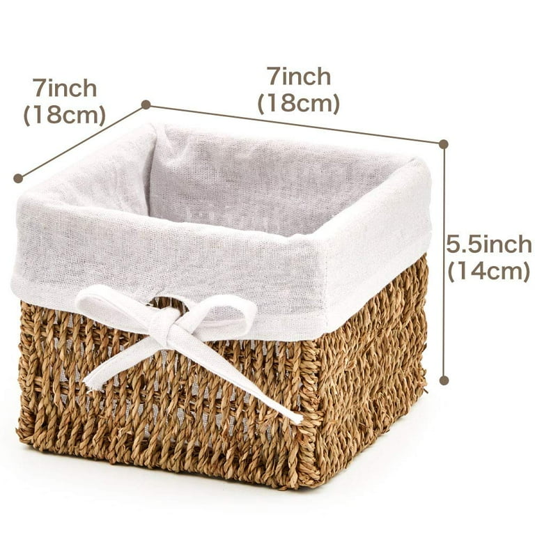 EZOWare Set of 4 Natural Seagrass Wicker Storage Nesting Baskets, Shelf Organizer  Container Totes Bins with Liner - for Bathroom, household organizer( 7 x 7 x  5.5 inches) 