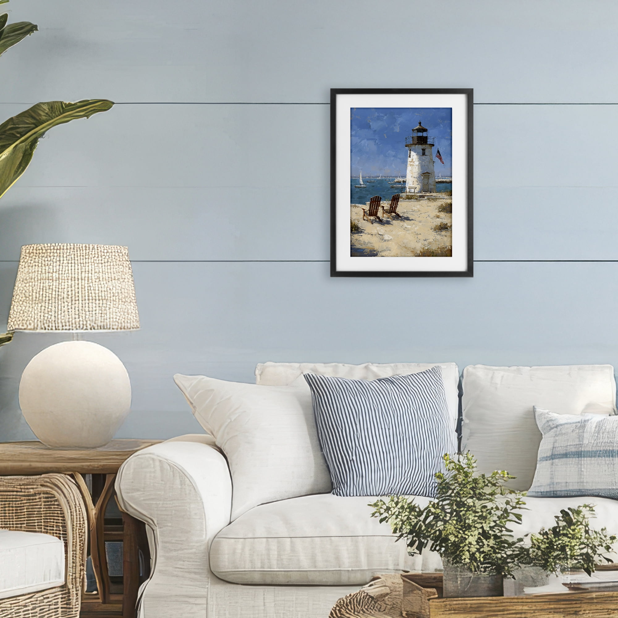 Stupell Industries Summer at Lighthouse Bay Black Framed Print Under Glass, design by Petal Prints Design