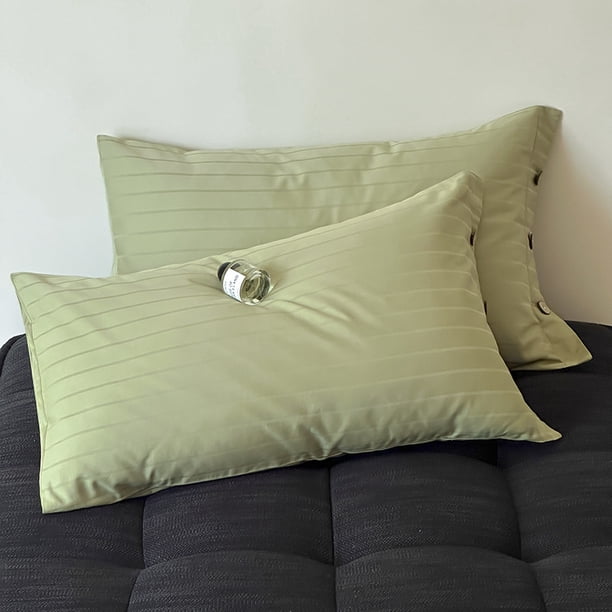 Xiao Hua Juego de 2 fundas de almohada 100 % algodón, tamaño estándar, con ribete de botones, suaves y duraderas, con un efecto refrescante premium para cama (48 x 73 cm, tira ancha, verde)