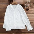 thumbnail image 4 of BLCHUNen Long Sleeve Shirts for Women Lace Button down Cardigan V Neck Trendy Blouses Breathable Sleep Nightwear Casual Pajama, 4 of 9