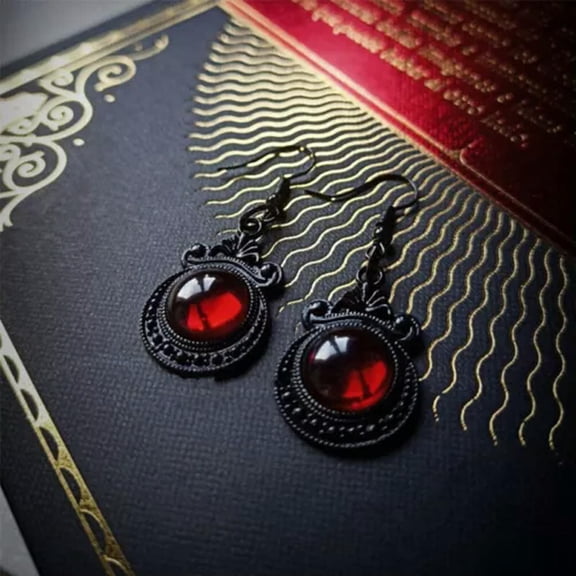 HOOUN Gothic Silver Moon Crystal Earrings Red Rose Heart Party Jewelry Halloween Gifts-#3