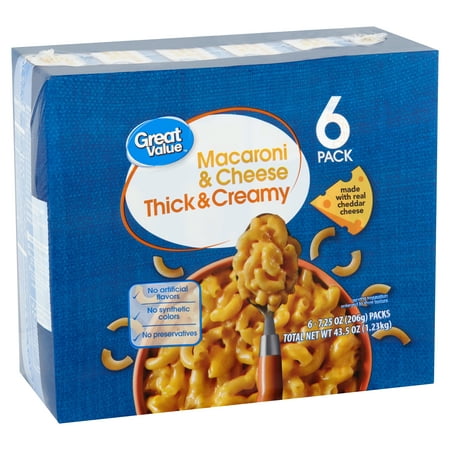 Great Value Thick & Creamy Macaroni & Cheese, 7.25 oz, 6