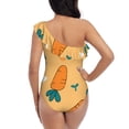 thumbnail image 5 of Sikiie Love Carrot Print Women One Piece Swimsuits Tummy Control One Shoulder Bathing Suits Ruffle Swimwear, From S to XXL-Large, 5 of 6