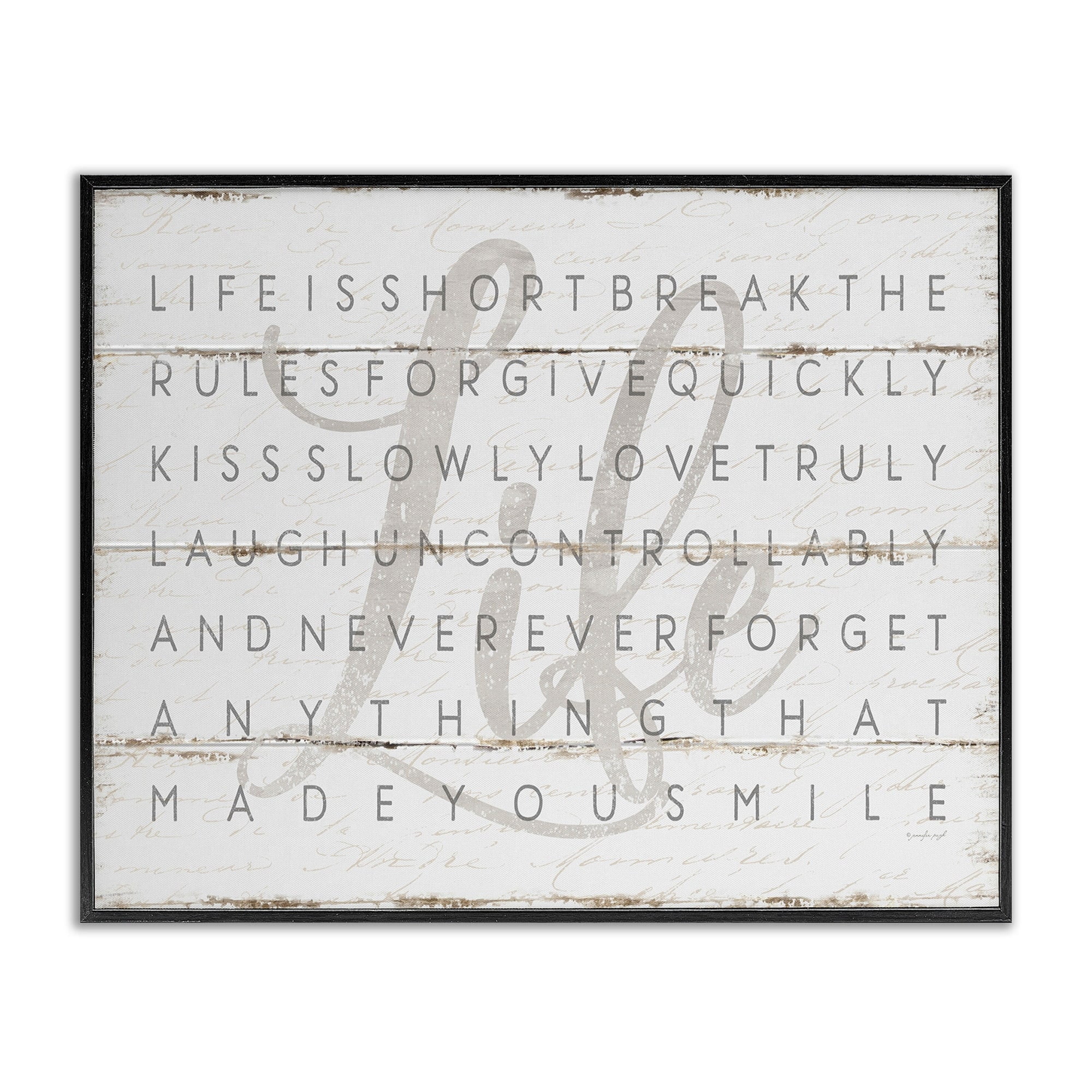The Stupell Home Decor Collection Life Is Short Smile Grey on White Planked Look Framed Giclee Texturized Art, 11 x 1.5 x 14