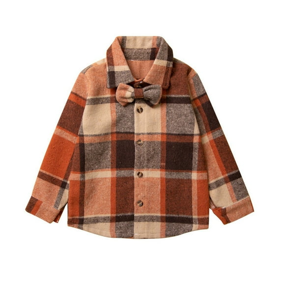 Mercatoo Toddler Baby Boy Girls Flannel Shirts Jacket with Bow Plaid Long Sleeve Button Down Shacket Coat Warm Fall Clothes