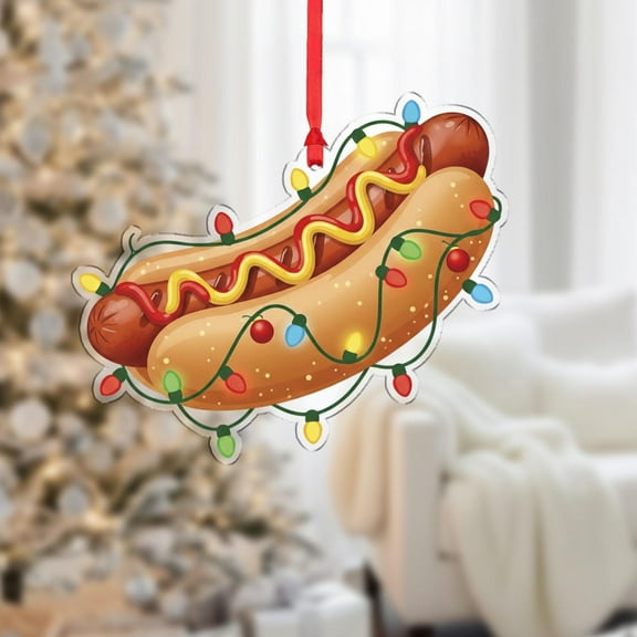 Christmas Ornament: Hot Dog Shape Decoration with Holiday Lights