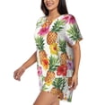 thumbnail image 2 of Fuzoiu Hawaiian Pineappl Print Women's Short-Sleeved Pajama Set,Lounge Sleepwear Set,Womens Pajama Sets 2 Piece,Button-Up Top and Shorts with Pockets-Large, 2 of 7