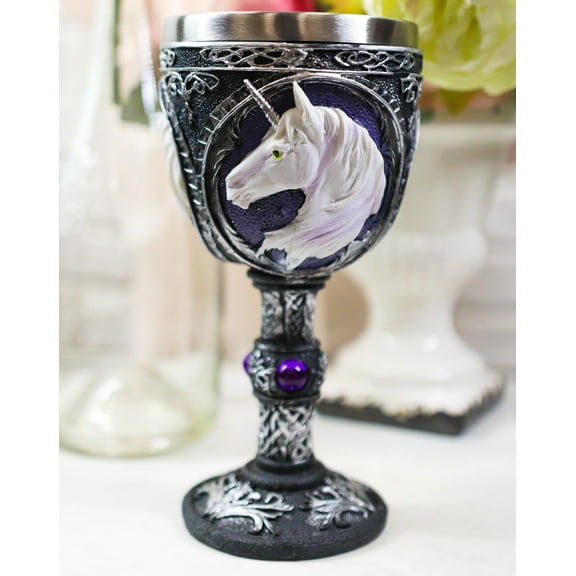Ebros Large Unicorn Wine Of Purity Goblet Chalice Cup Figurine 8oz Fantasy Decor