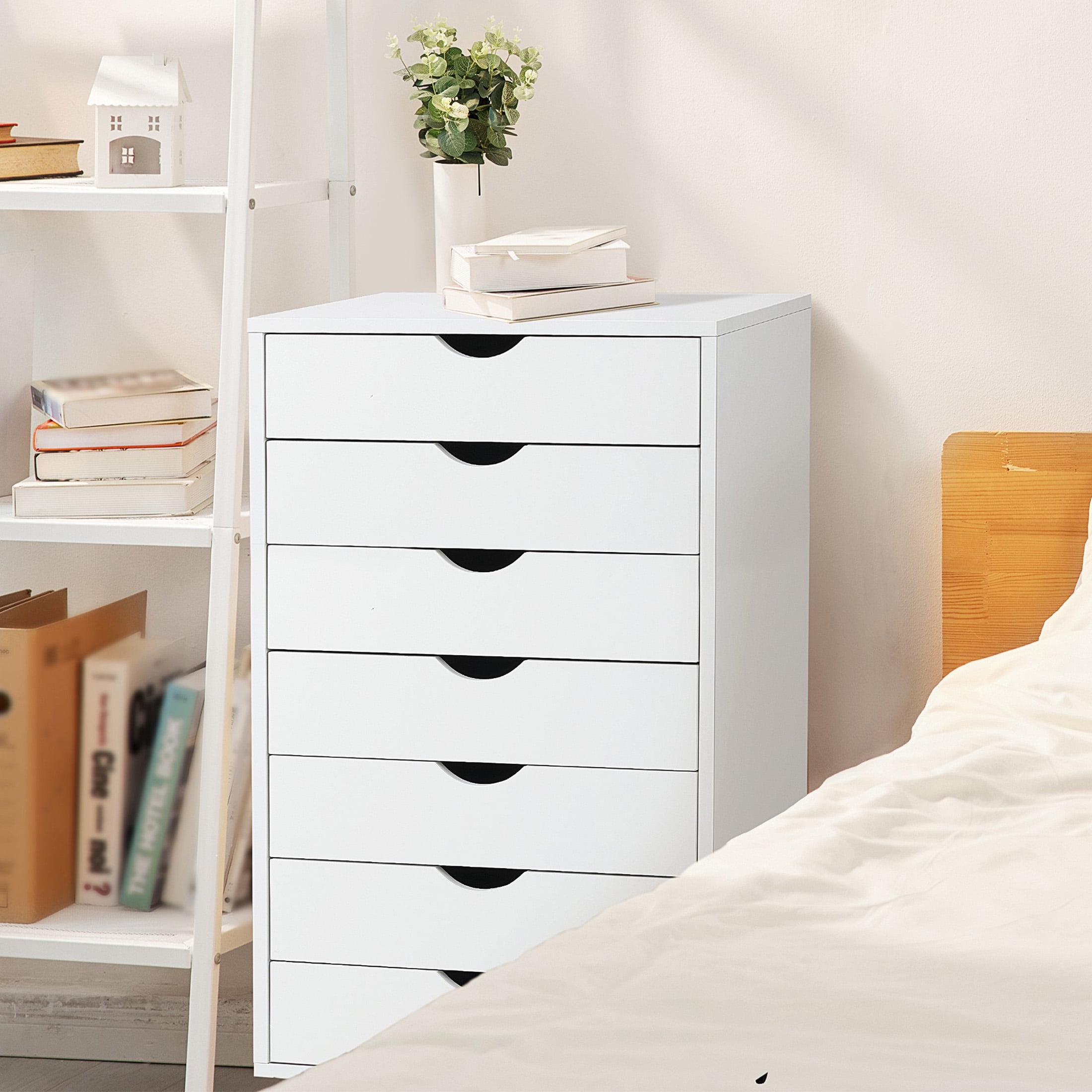 CONCETTA 7-Drawer File Cabinet, Lateral Filing Under Desk Storage Organizer with Wheels for Home Office, White