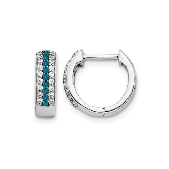 1/4 Carat (Ctw) Blue & White Diamond Huggie Hoop Earrings in 14K White Gold for Women