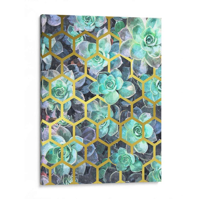 Cuadro decorativo - Suculentas y Geométrico Dorado, Alemi 90x120 Canvas Lab Botánica, Naturaleza