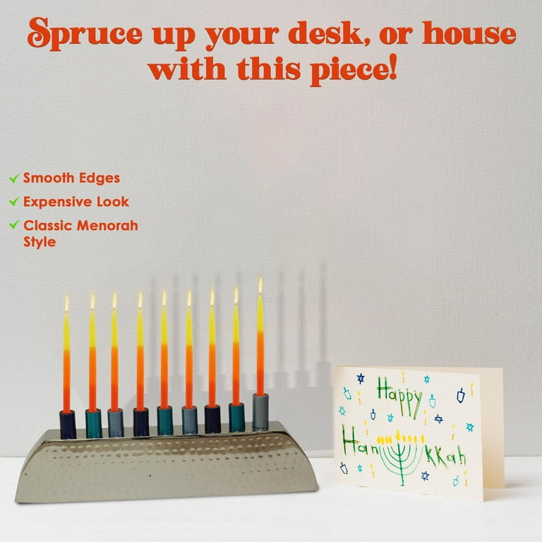Aluminum Nickel-Plated Chanukah Candles Menorah, Gold Hammered photo 3