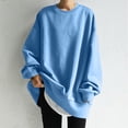 thumbnail image 3 of Women's Loose Casual Pullover Solid Color Sweatshirt, Simple Fall Winter Fashion with Comfort Fit and Soft Material for Everyday Use and Layering,Light Blue,M, 3 of 6