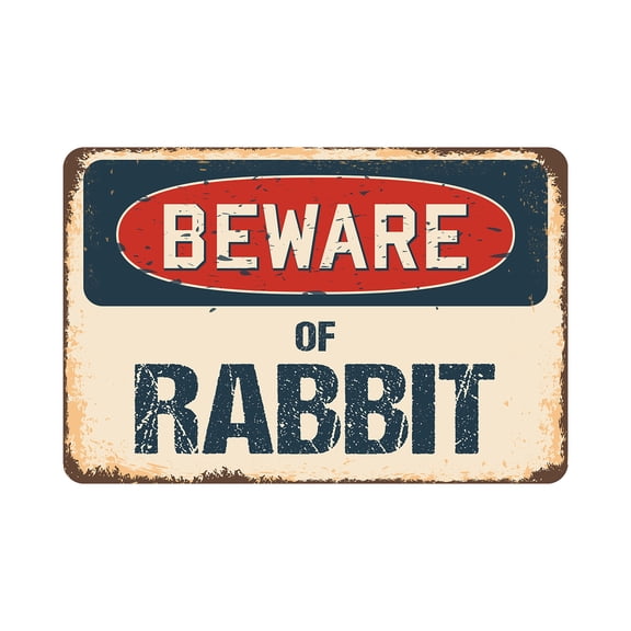 Beware Of Rabbit Rustic Sign | Rustic, Distressed Vintage Look | Aluminum Sign | Indoor/Outdoor | Funny Home Décor for Garages, Living Rooms, Bedrooms, Offices