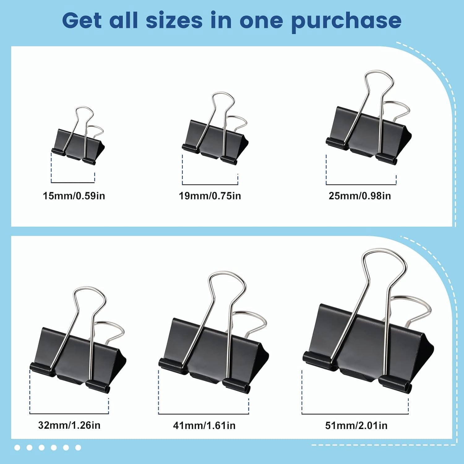 Minorsun Binder Clips 208 PCS Paper Clamps Assorted Sizes, Metal Paper Binder Clips Office Supplies, Black
