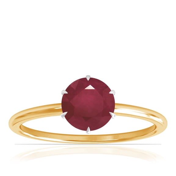 GemsNY July Birthstone - Petite Two Tone Round Ruby Solitaire Ring For Women (Grade - A | 0.65cts.)