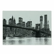 Modern Cutting Board, Brooklyn Bridge Sunset Manhattan American New York City Famous Town Image, Decorative Tempered Glass Cutting and Serving Board, Small Size, Black and White, by Ambesonne