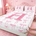 thumbnail image 4 of meiyoeat Pink Cute Bow Full Size Sheets For Girls,Dreamy Bowknot Monogram Print H Bed Sheets For Kids,4pcs, 4 of 6