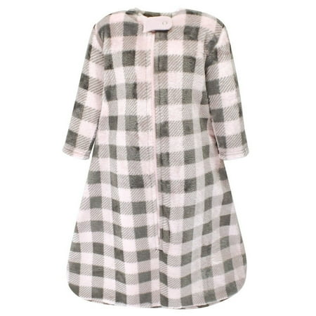 Hudson Baby Infant Girl Plush Long-Sleeve Sleeping Bag, Sack, Blanket, Pink Gray Plaid, 18-24 Months