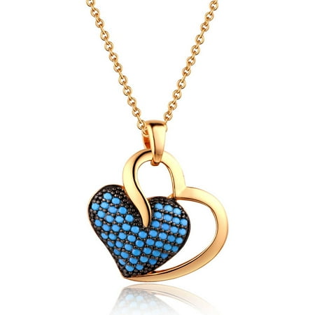 - 18kt Gold Plated Brass & Genuine Turquoise Twin Heart Pendant Necklace