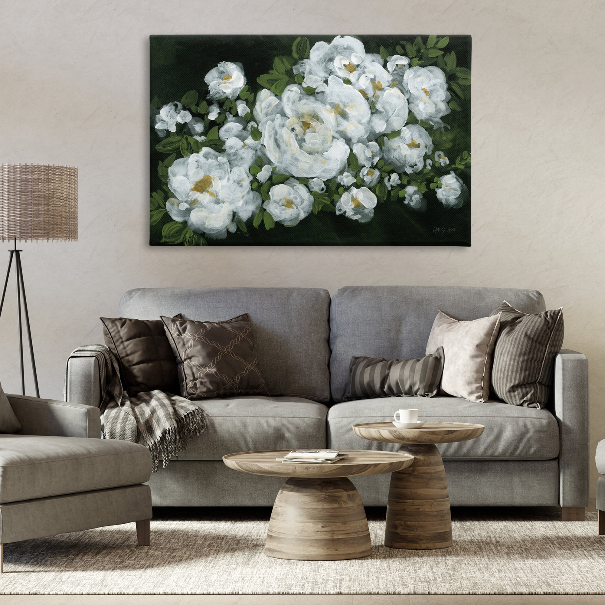 Stupell Industries Midnight Blooming Roses Botanical & Floral Painting Gallery Wrapped Canvas Art Print Wall Art, 45 x 30