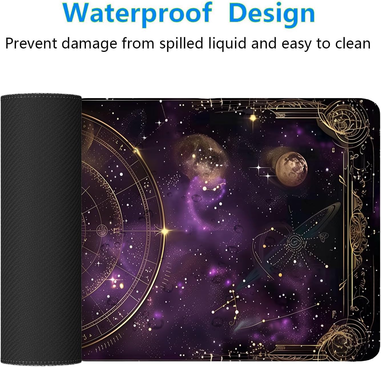 Purple Star Moon Card Desk Pad Mouse Pad Mysterious Galaxy Large Gaming Mouse Mat with Stitched Edges,Non-Slip Waterproof Rubber Base Mous Mat 31.5"x11.8" Office Computer Keyboard Laptop Home