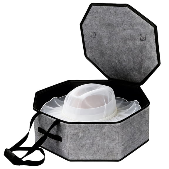 Hat Box For Travel, 16.9x7.1 in Collapsible Hat Organizer For Women Men, Large Capacity With Lid, Portable Travel Hat Storage Case, Gray, Polyester Fabric