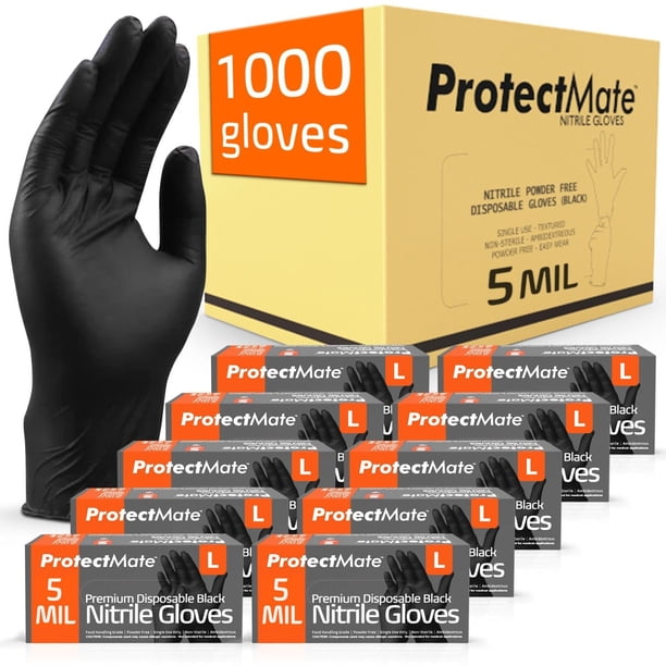 Guantes de nitrilo Protectmate negros de 5 mm para preparación de alimentos de tamaño medio
